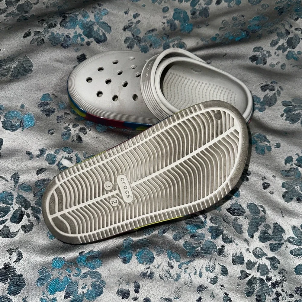 CROCS Kids White Clogs with Rainbow Trim
